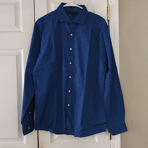 Tommy Hilfiger Slim fit blue white button down dress shirt Sz L  (16)